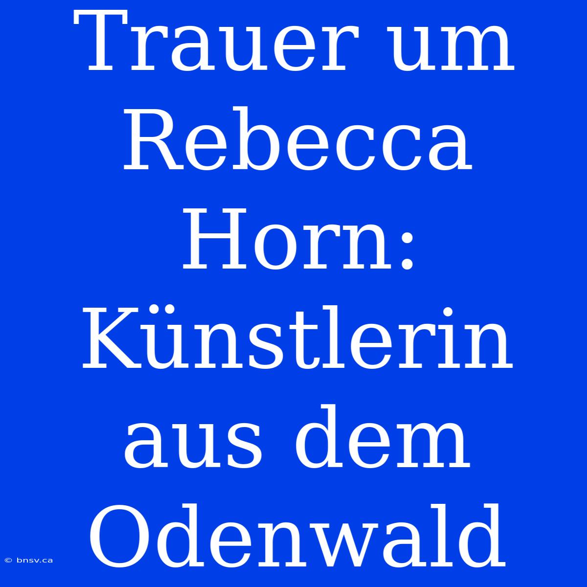 Trauer Um Rebecca Horn: Künstlerin Aus Dem Odenwald