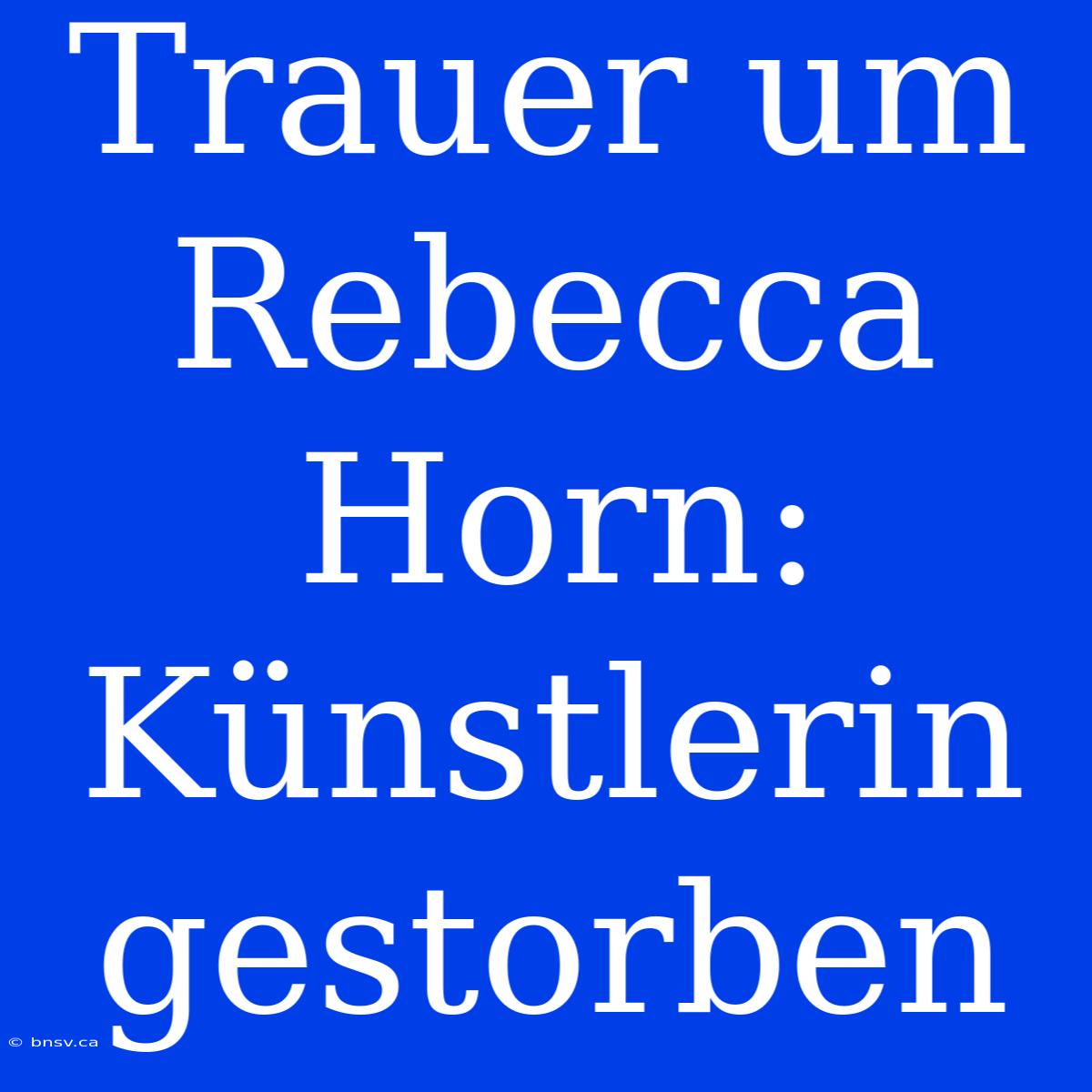 Trauer Um Rebecca Horn: Künstlerin Gestorben