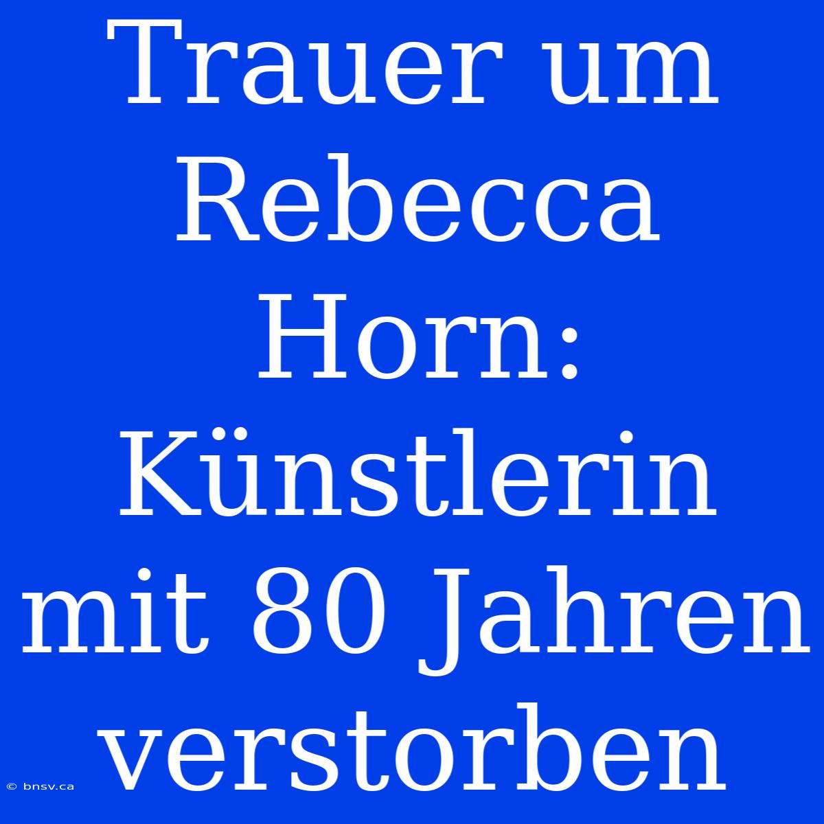 Trauer Um Rebecca Horn: Künstlerin Mit 80 Jahren Verstorben