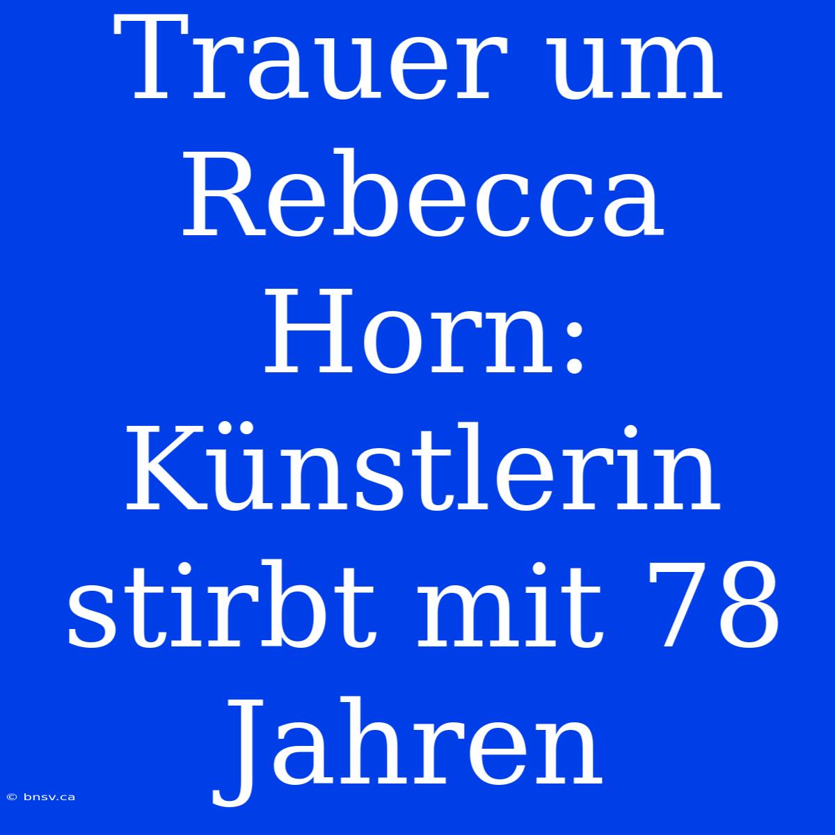 Trauer Um Rebecca Horn: Künstlerin Stirbt Mit 78 Jahren