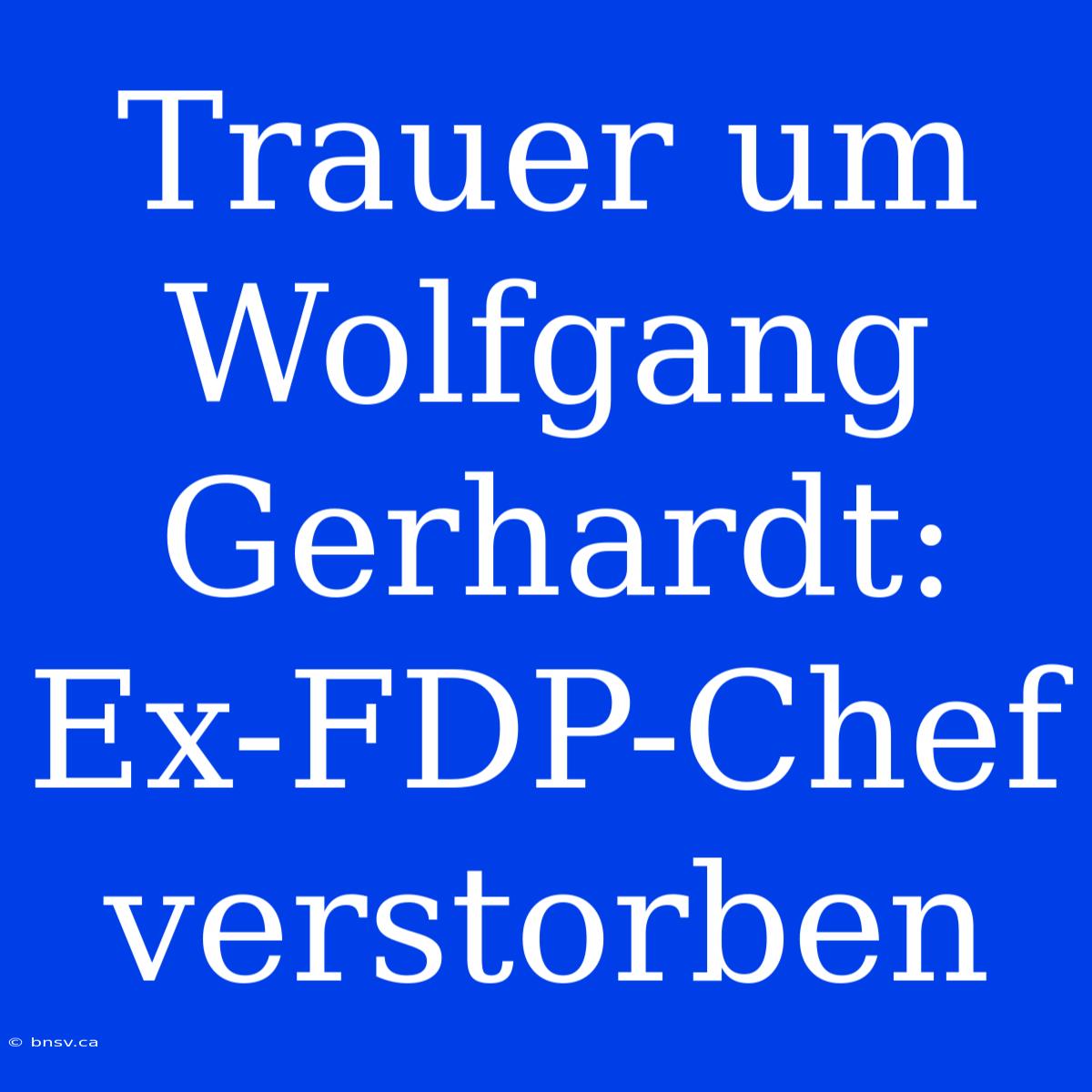 Trauer Um Wolfgang Gerhardt: Ex-FDP-Chef Verstorben