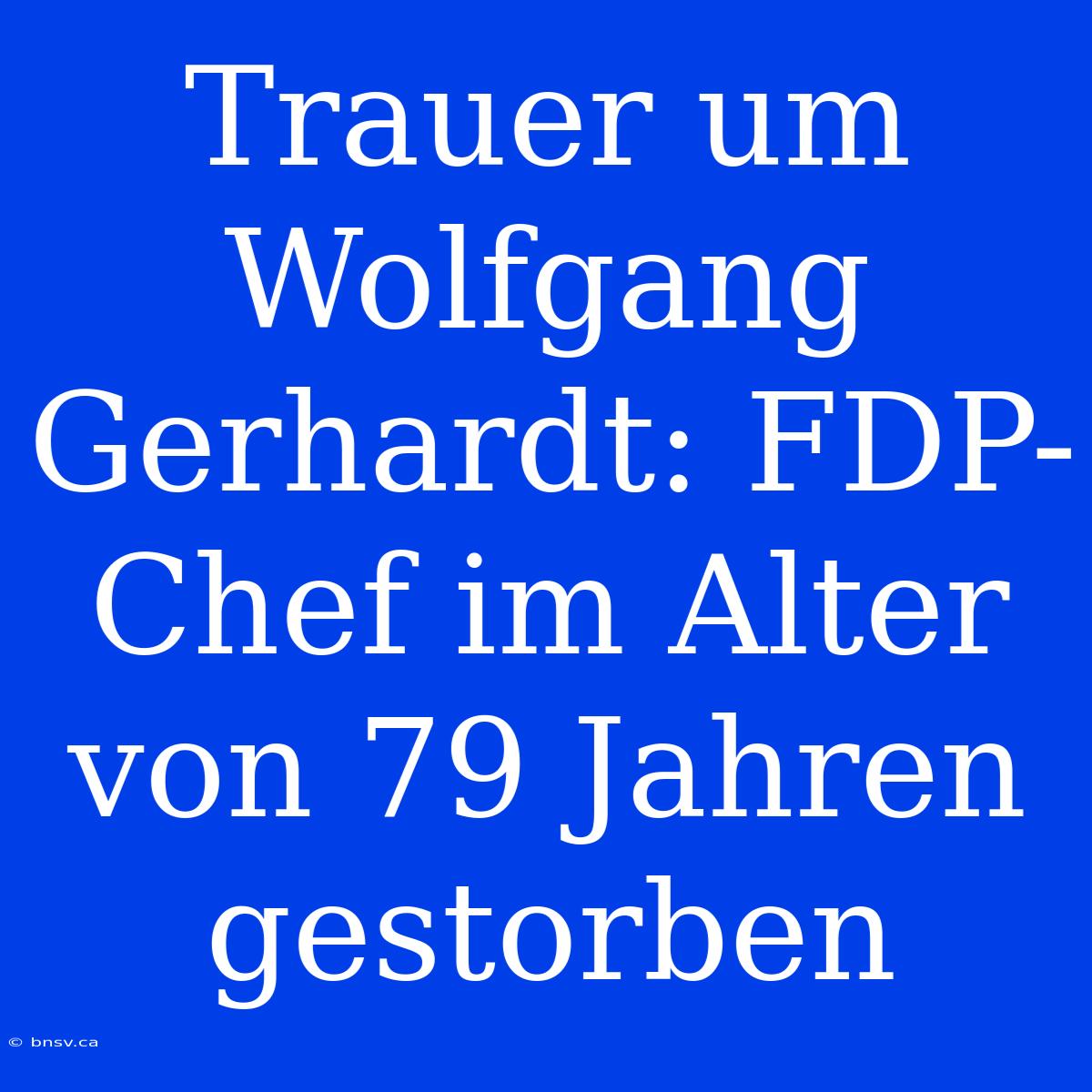 Trauer Um Wolfgang Gerhardt: FDP-Chef Im Alter Von 79 Jahren Gestorben