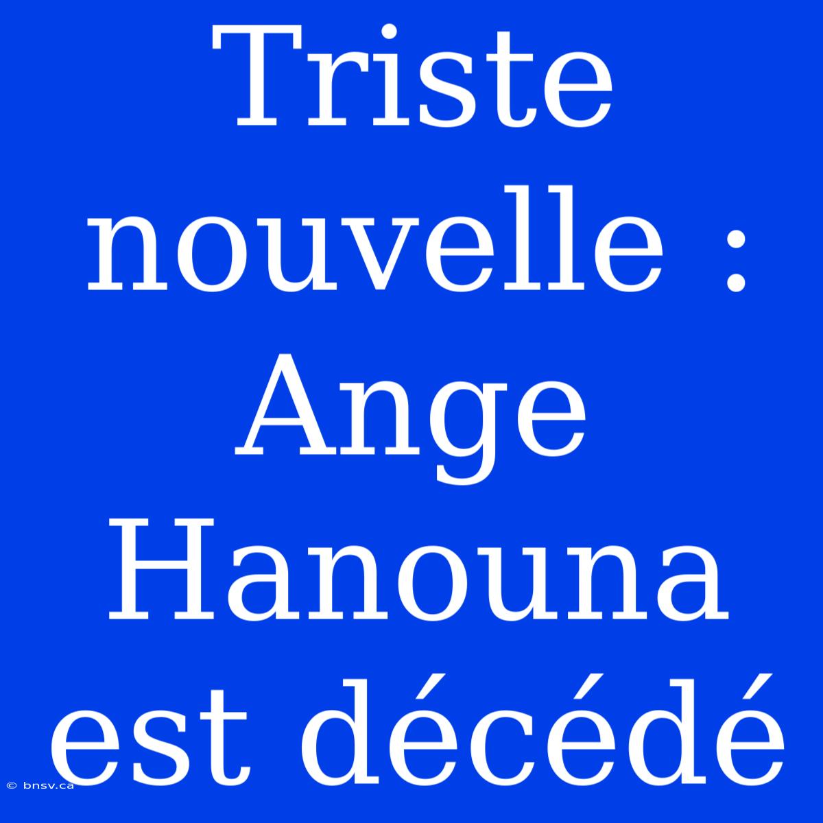 Triste Nouvelle : Ange Hanouna Est Décédé