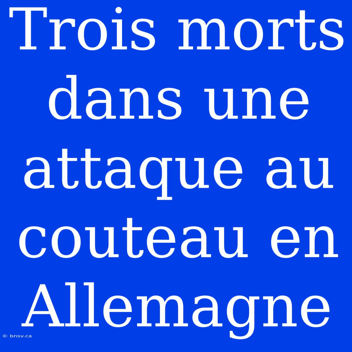 Trois Morts Dans Une Attaque Au Couteau En Allemagne