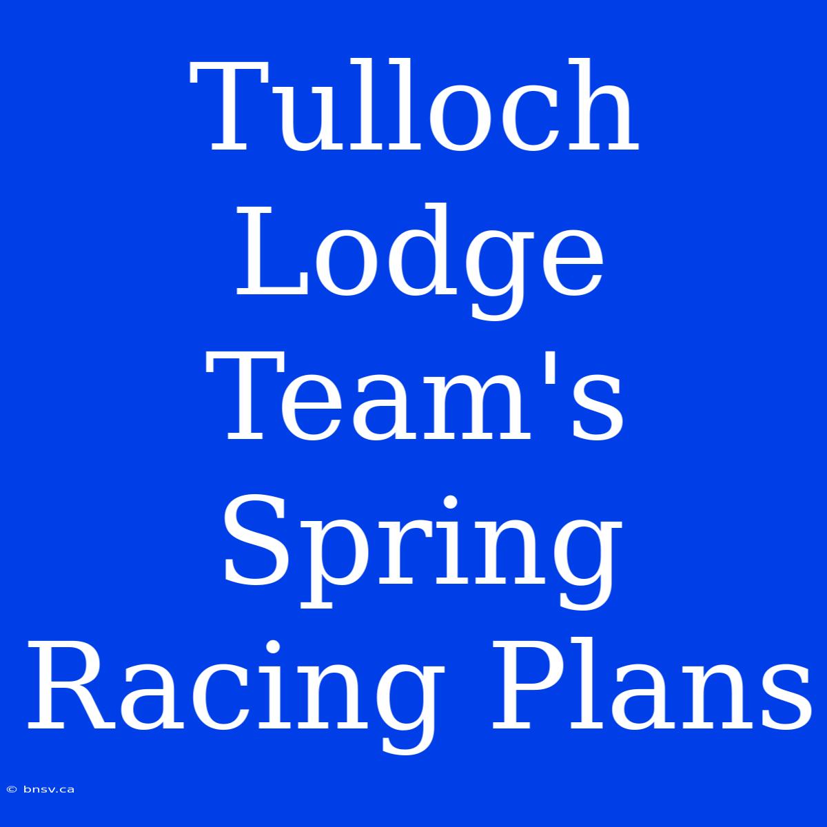 Tulloch Lodge Team's Spring Racing Plans