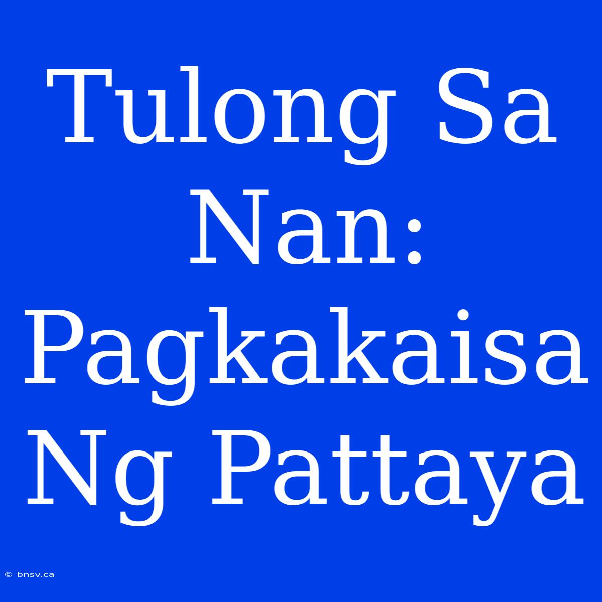 Tulong Sa Nan: Pagkakaisa Ng Pattaya