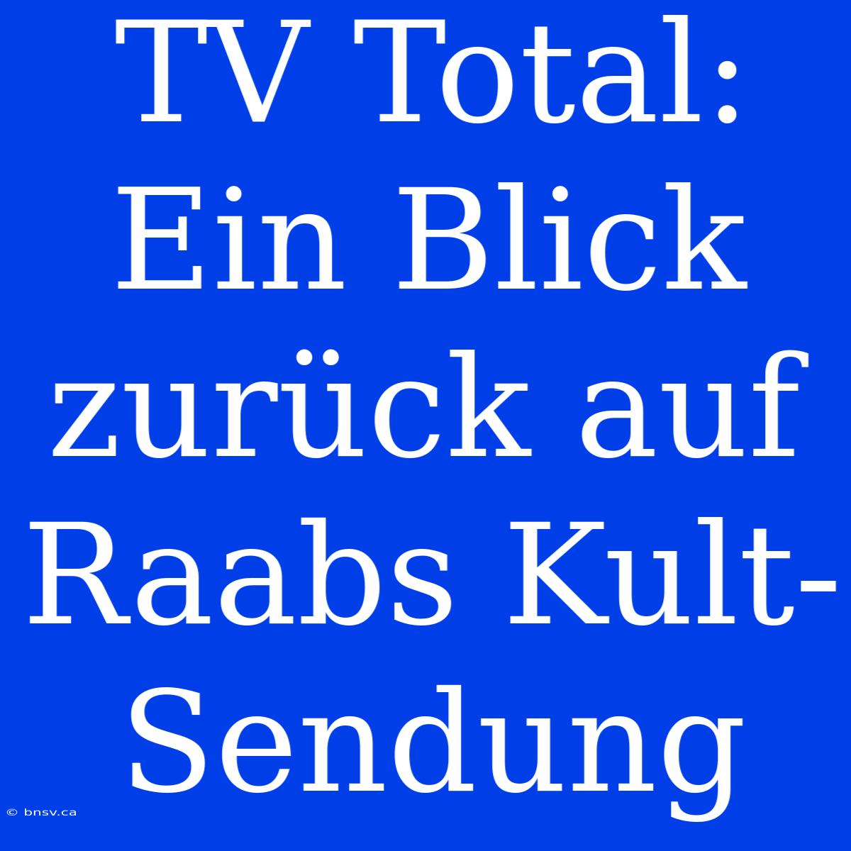 TV Total: Ein Blick Zurück Auf Raabs Kult-Sendung