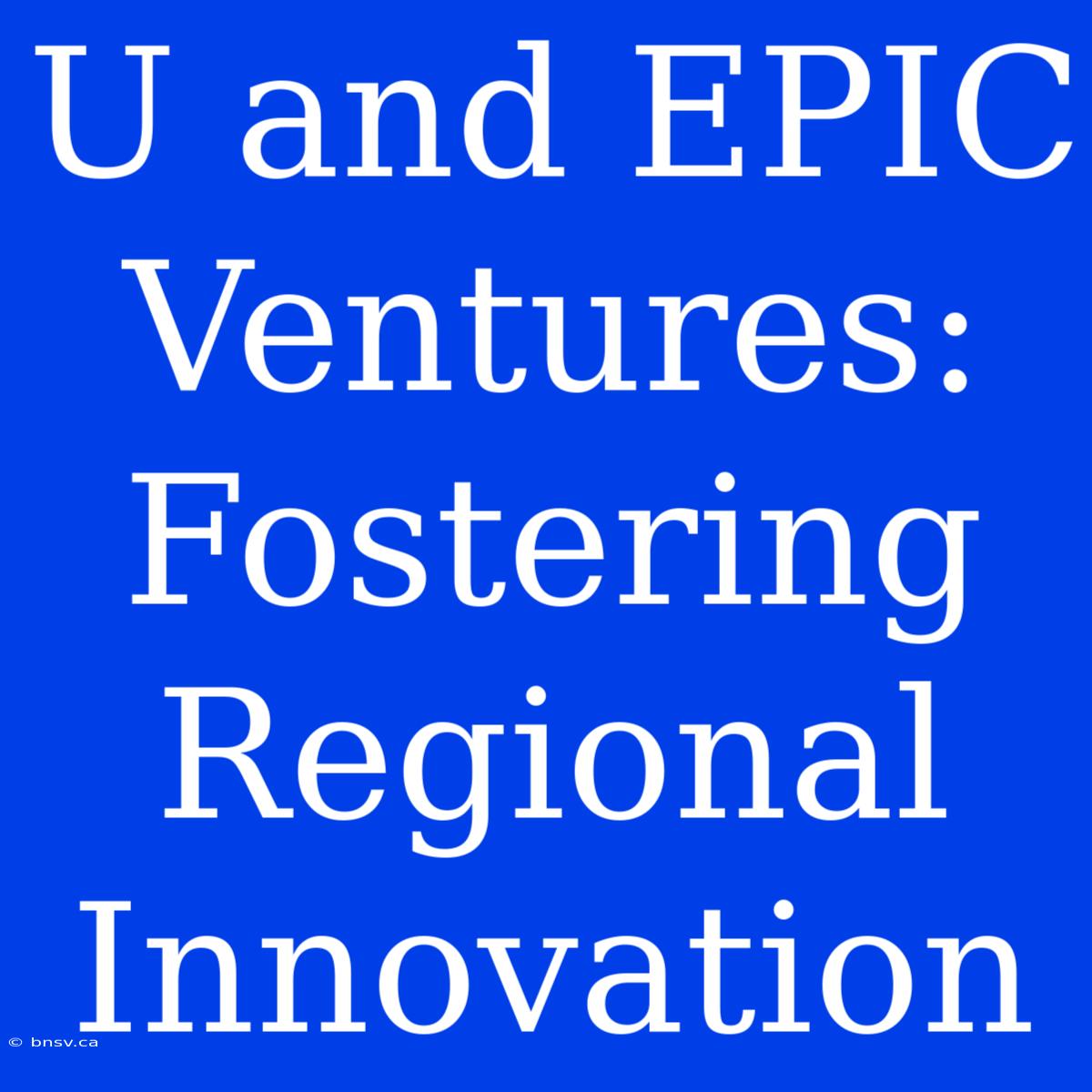 U And EPIC Ventures: Fostering Regional Innovation