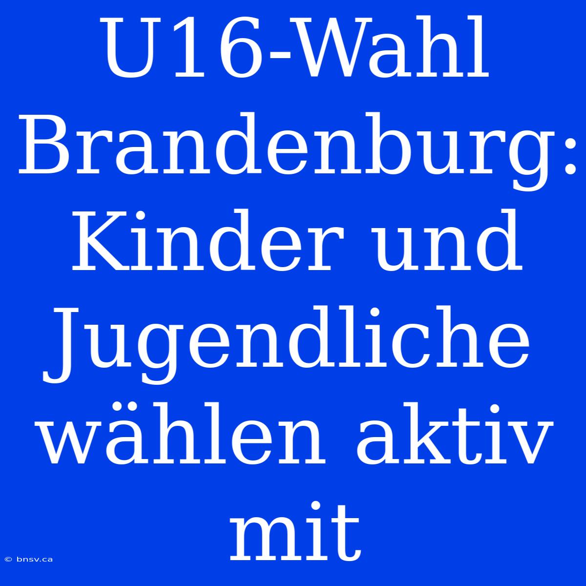 U16-Wahl Brandenburg: Kinder Und Jugendliche Wählen Aktiv Mit