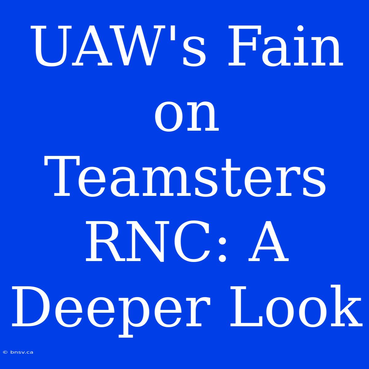 UAW's Fain On Teamsters RNC: A Deeper Look