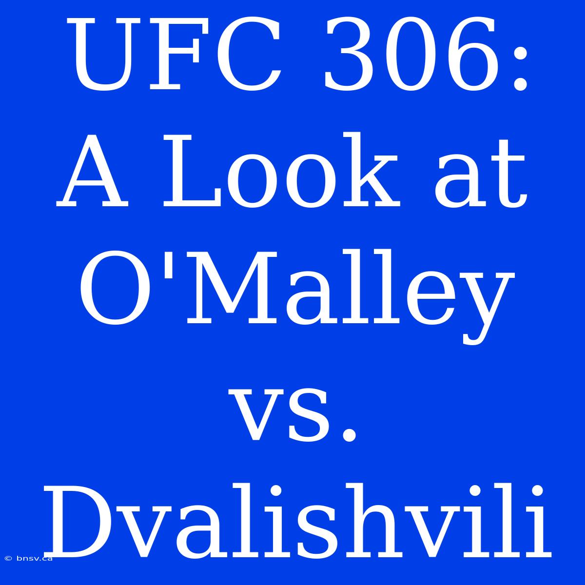 UFC 306:  A Look At O'Malley Vs. Dvalishvili