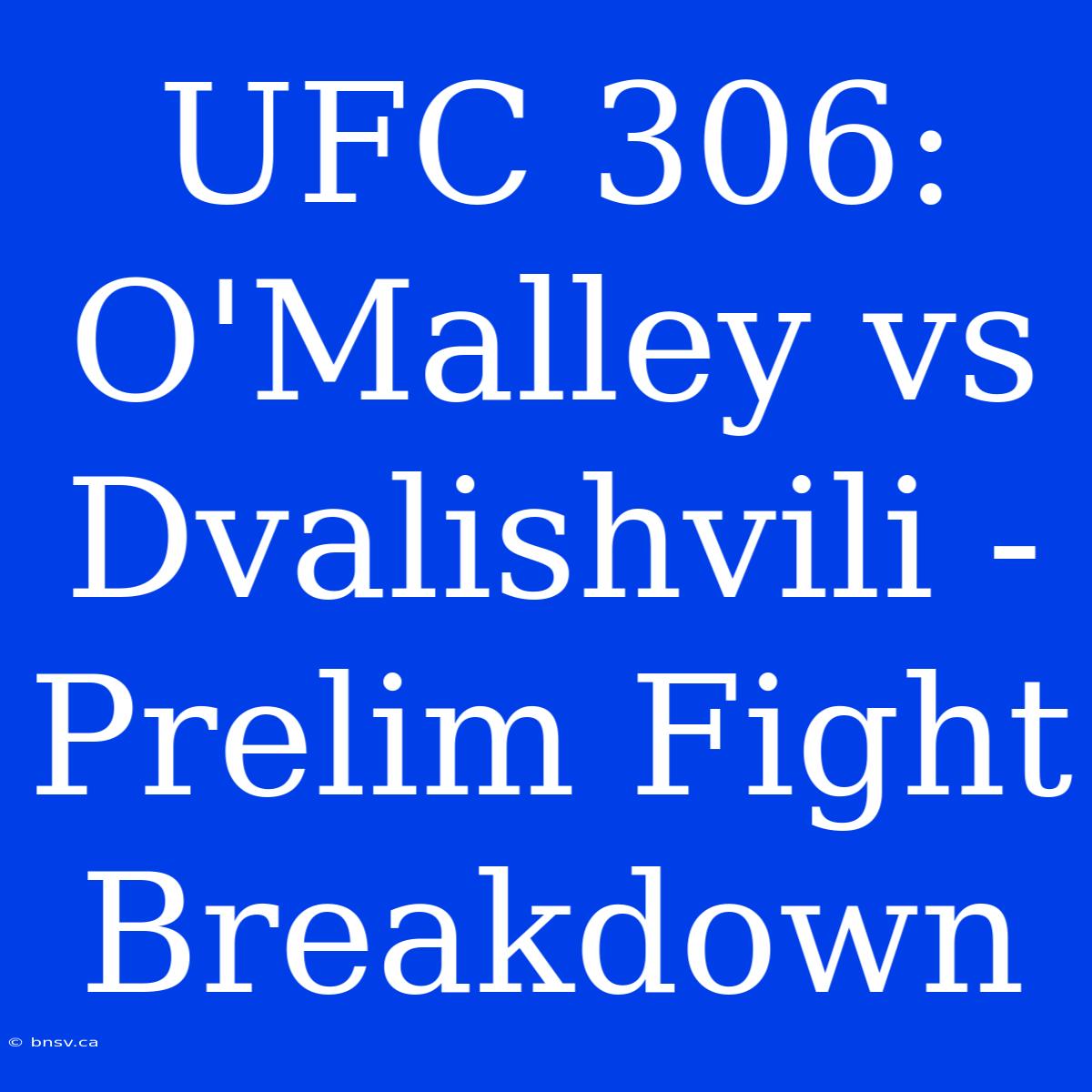 UFC 306: O'Malley Vs Dvalishvili - Prelim Fight Breakdown