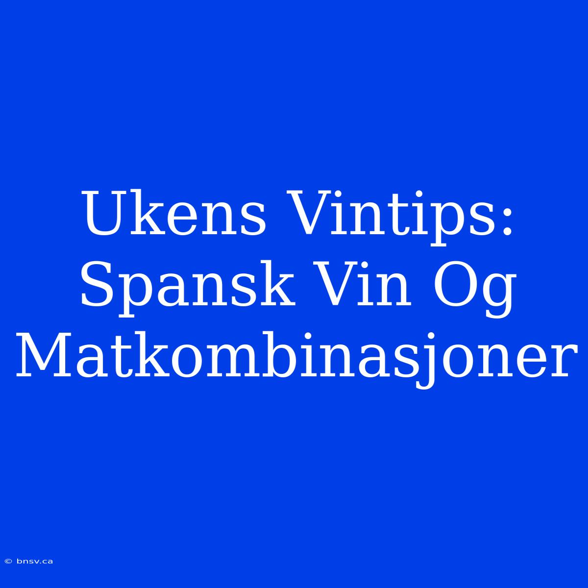 Ukens Vintips: Spansk Vin Og Matkombinasjoner