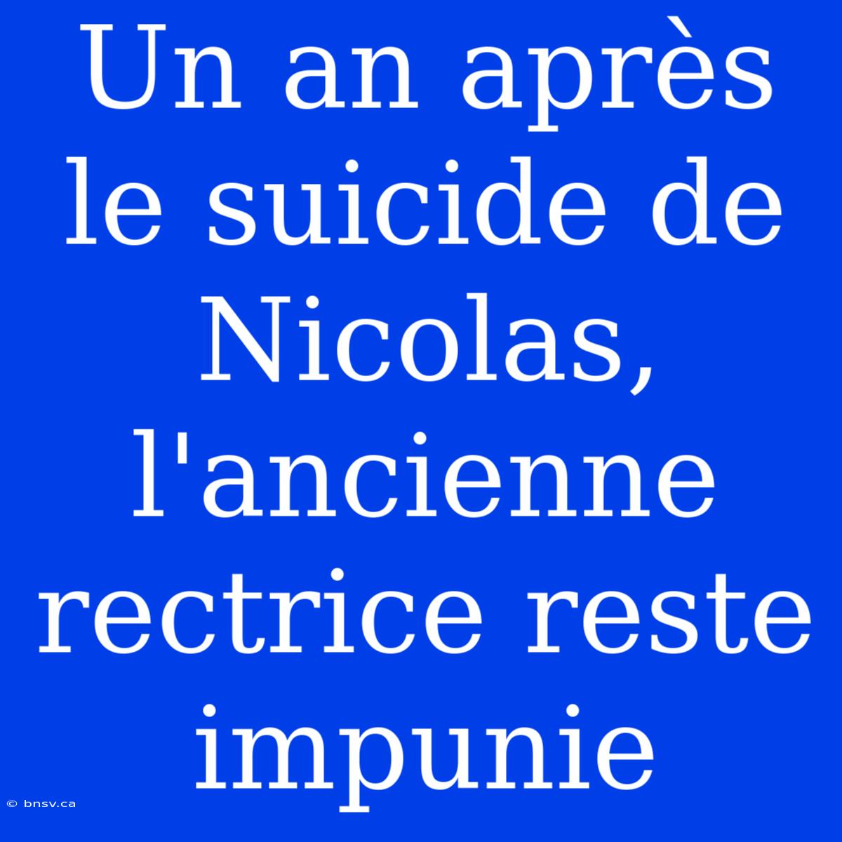 Un An Après Le Suicide De Nicolas, L'ancienne Rectrice Reste Impunie