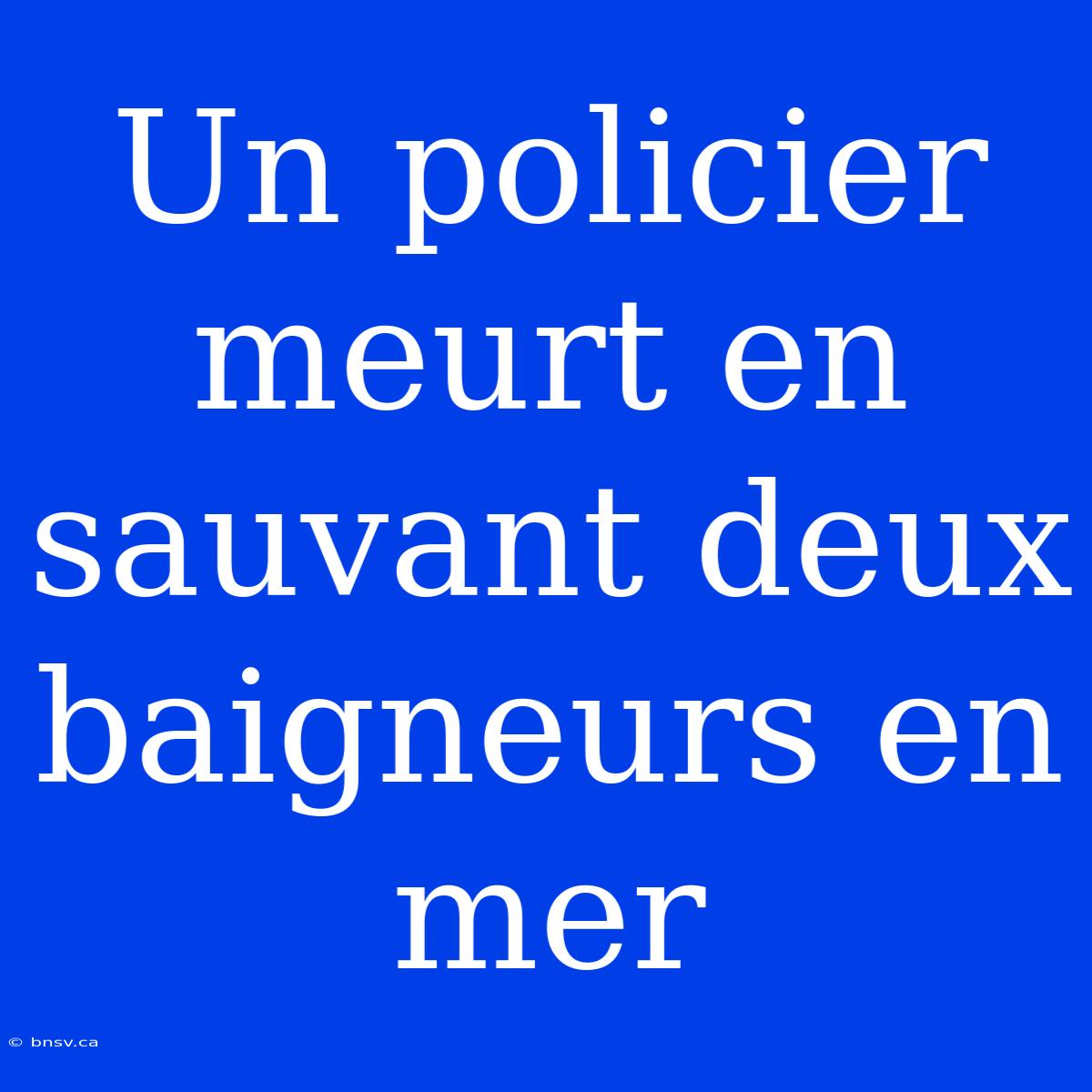 Un Policier Meurt En Sauvant Deux Baigneurs En Mer