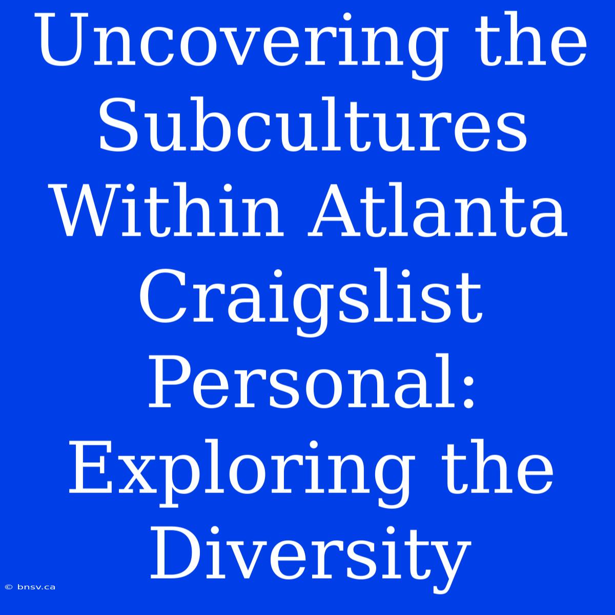 Uncovering The Subcultures Within Atlanta Craigslist Personal: Exploring The Diversity