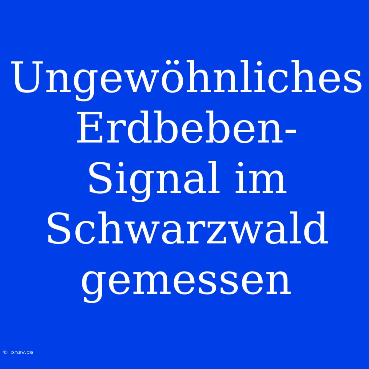 Ungewöhnliches Erdbeben-Signal Im Schwarzwald Gemessen