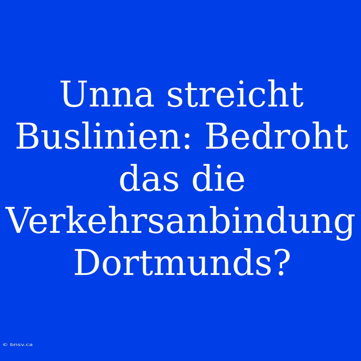 Unna Streicht Buslinien: Bedroht Das Die Verkehrsanbindung Dortmunds?