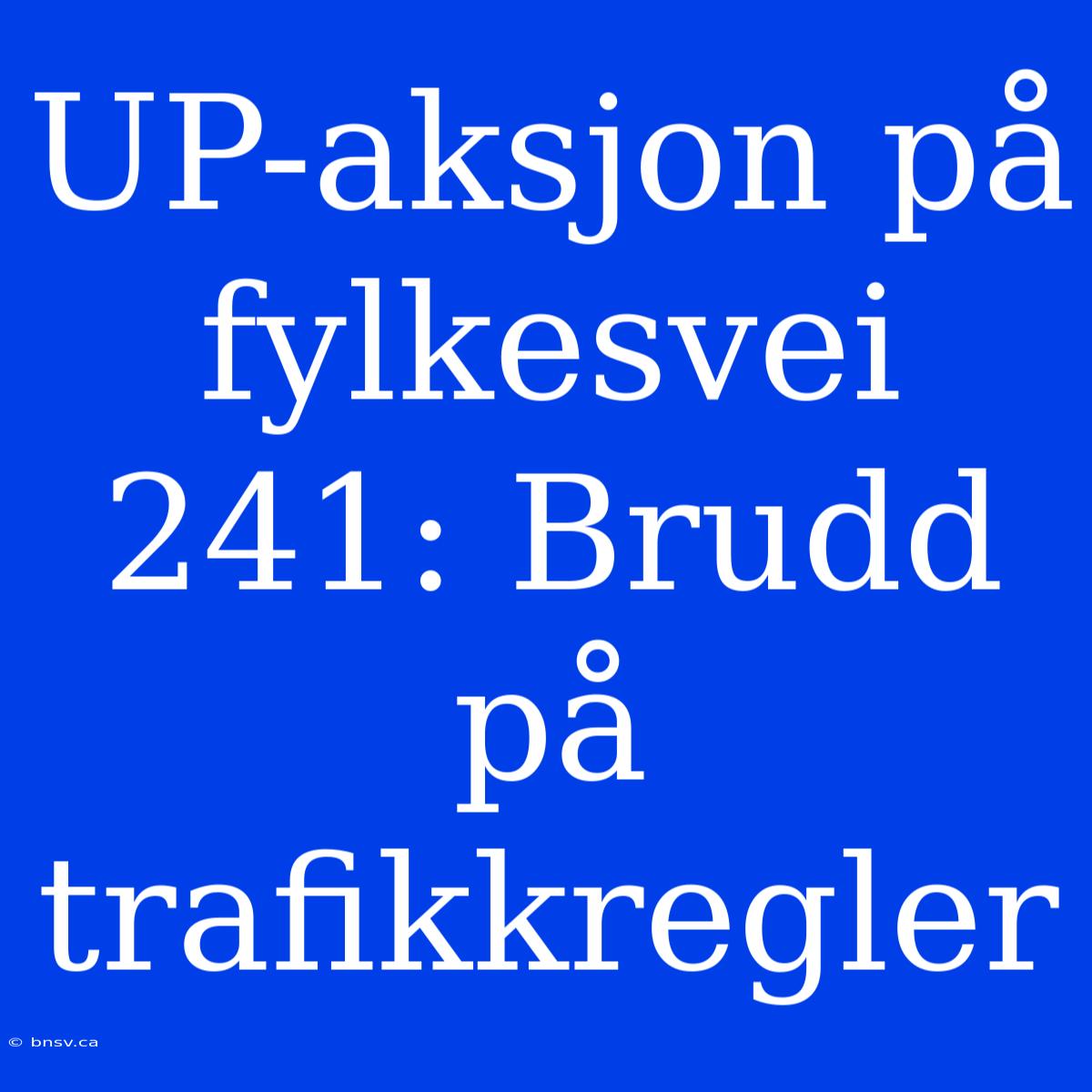 UP-aksjon På Fylkesvei 241: Brudd På Trafikkregler