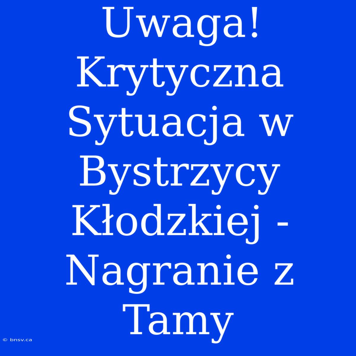 Uwaga! Krytyczna Sytuacja W Bystrzycy Kłodzkiej - Nagranie Z Tamy