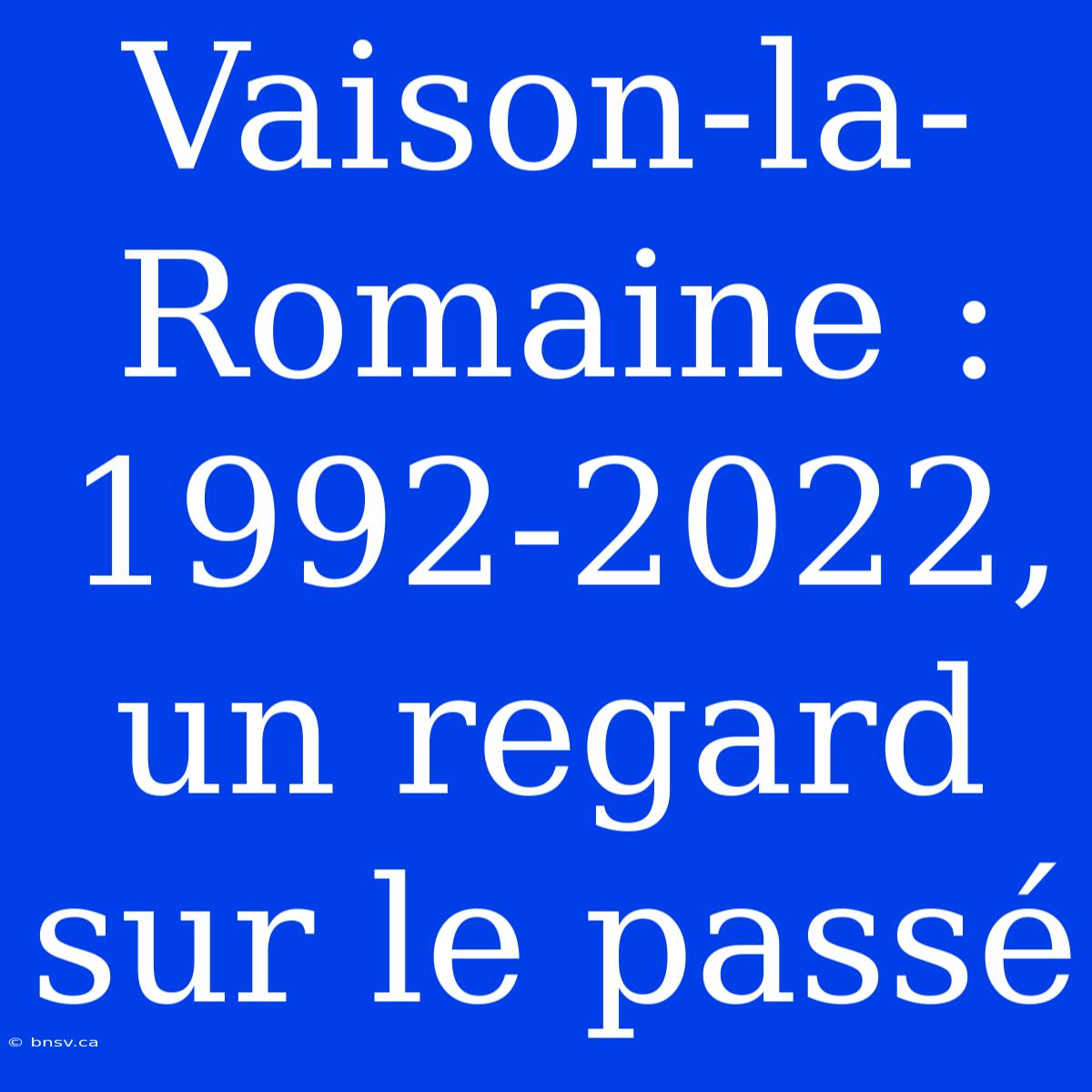 Vaison-la-Romaine : 1992-2022, Un Regard Sur Le Passé