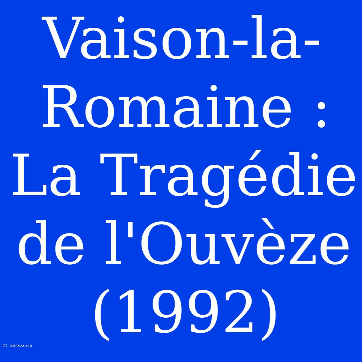 Vaison-la-Romaine : La Tragédie De L'Ouvèze (1992)