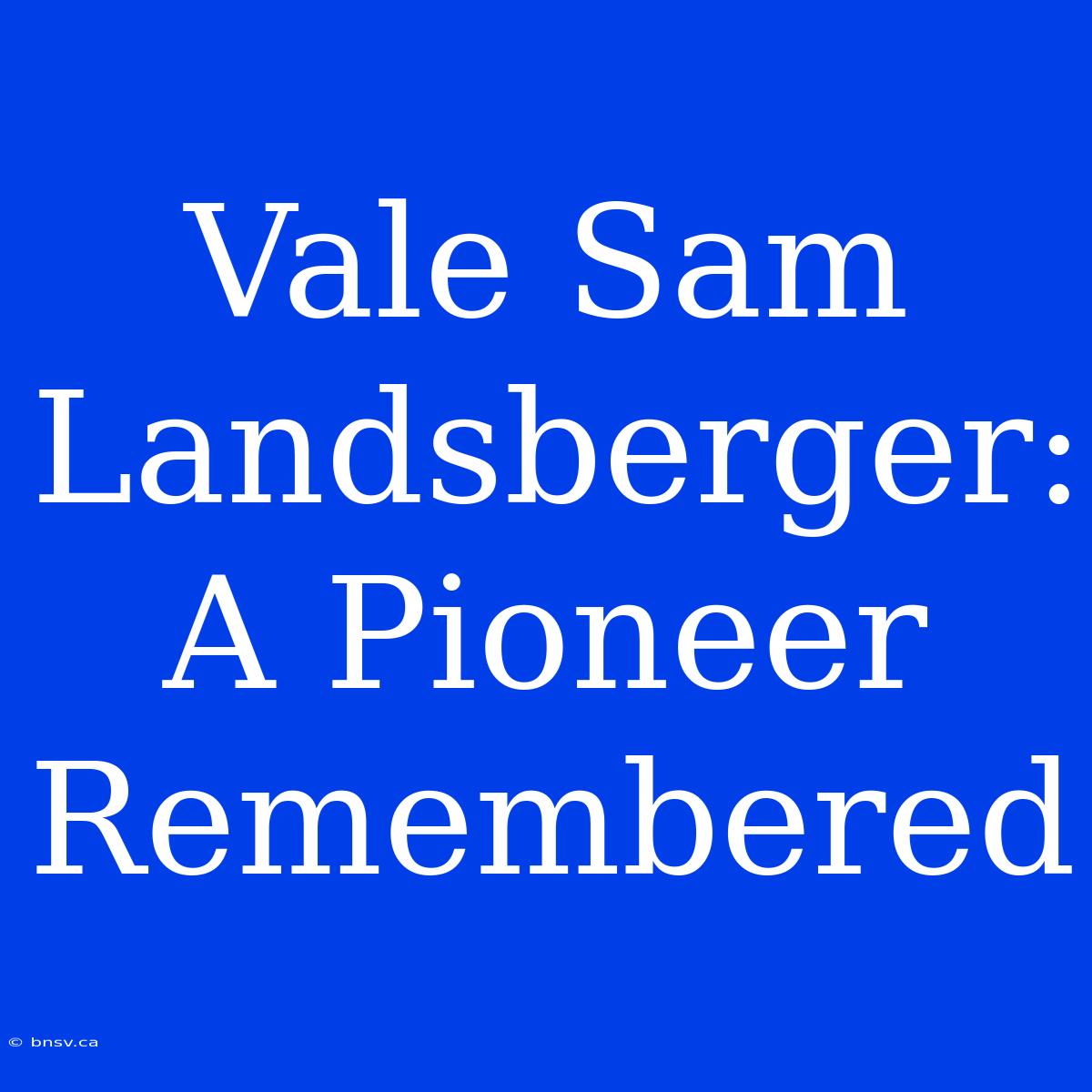 Vale Sam Landsberger: A Pioneer Remembered