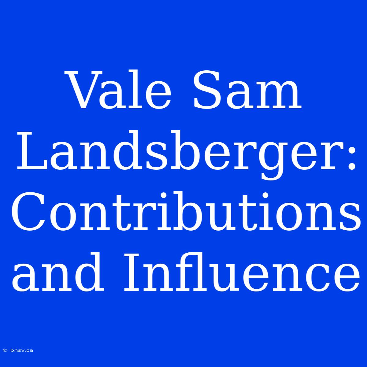 Vale Sam Landsberger: Contributions And Influence