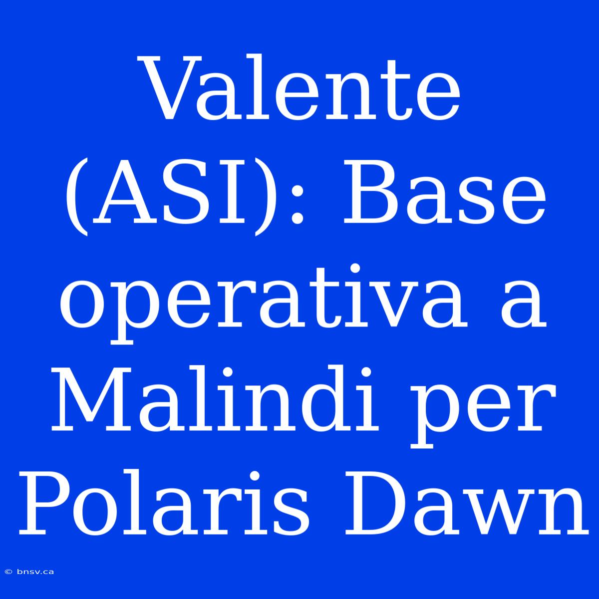 Valente (ASI): Base Operativa A Malindi Per Polaris Dawn