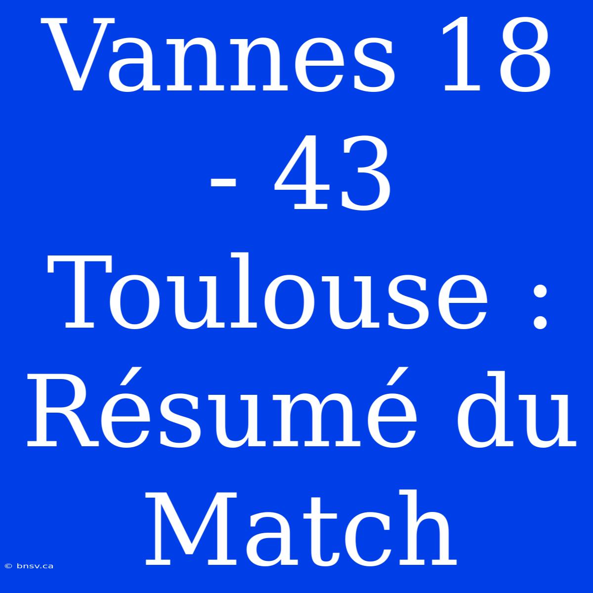 Vannes 18 - 43 Toulouse : Résumé Du Match