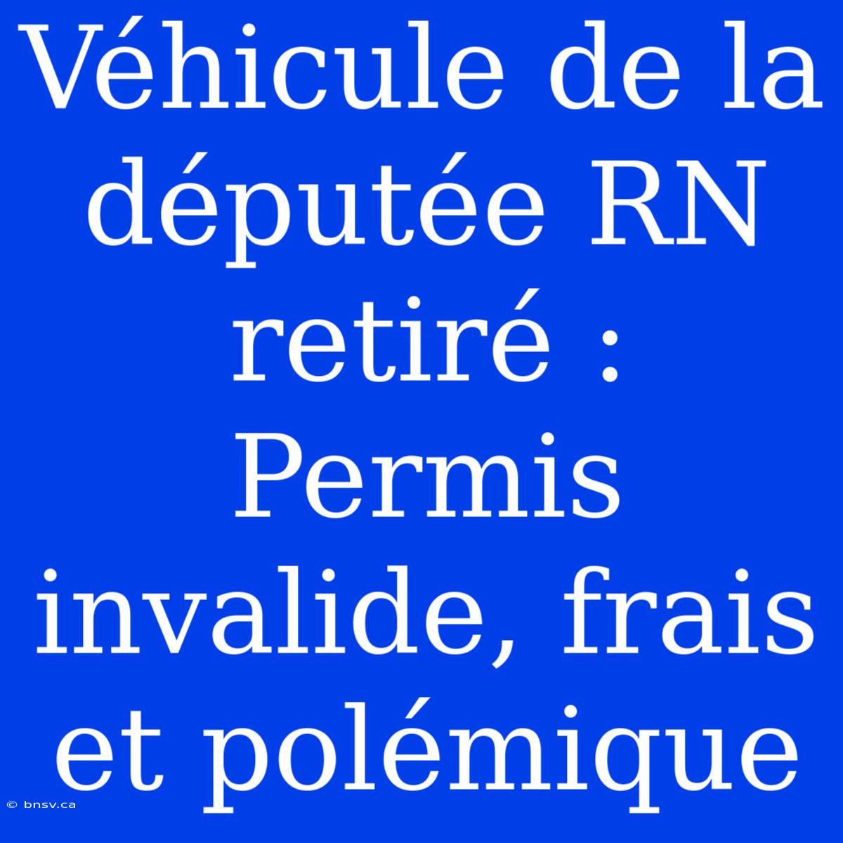 Véhicule De La Députée RN Retiré : Permis Invalide, Frais Et Polémique