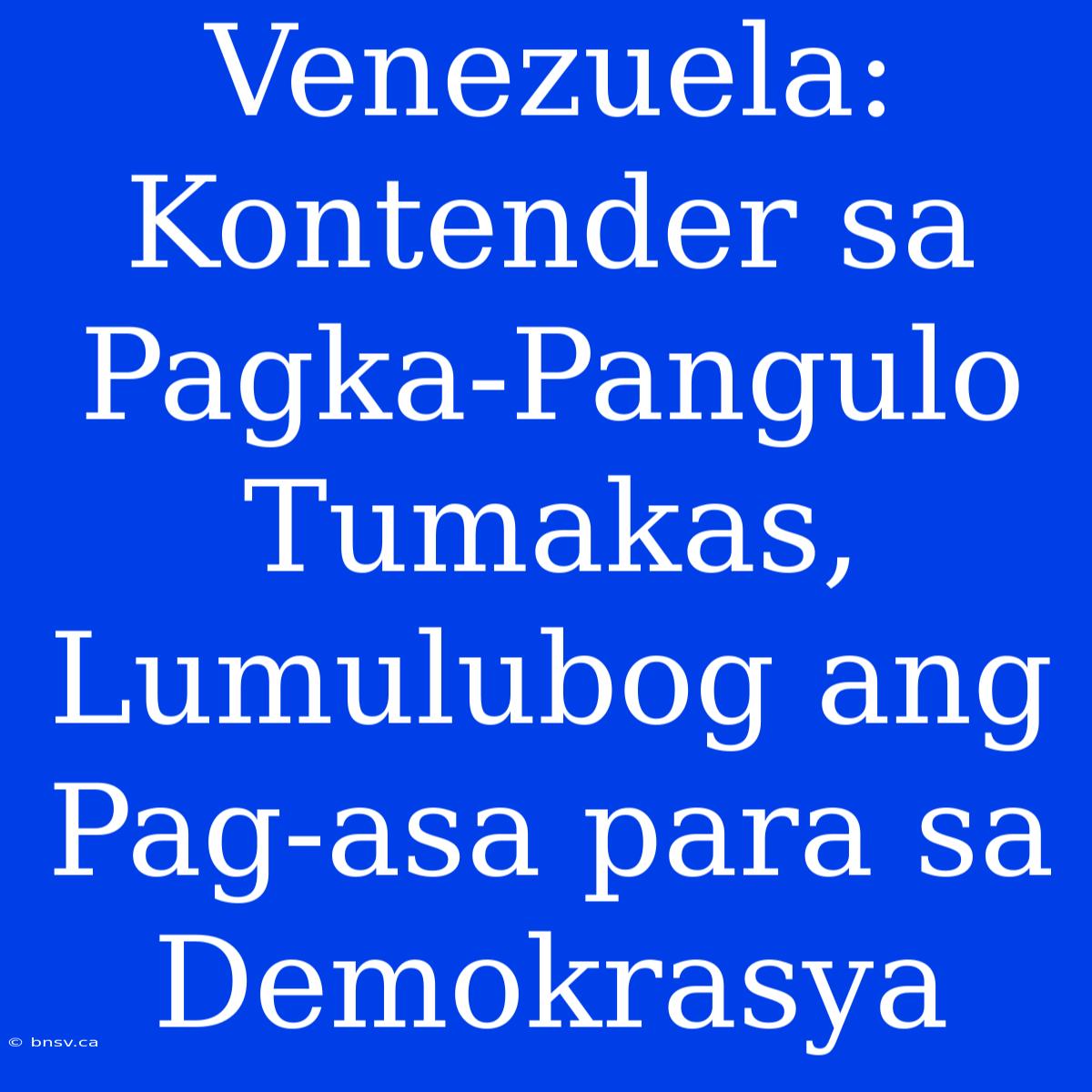 Venezuela: Kontender Sa Pagka-Pangulo Tumakas, Lumulubog Ang Pag-asa Para Sa Demokrasya