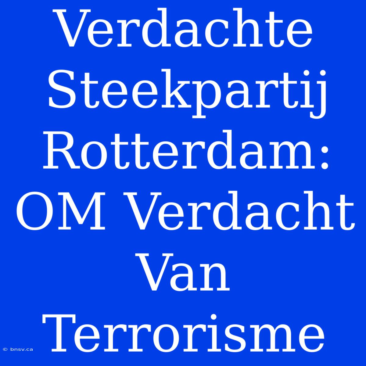 Verdachte Steekpartij Rotterdam: OM Verdacht Van Terrorisme