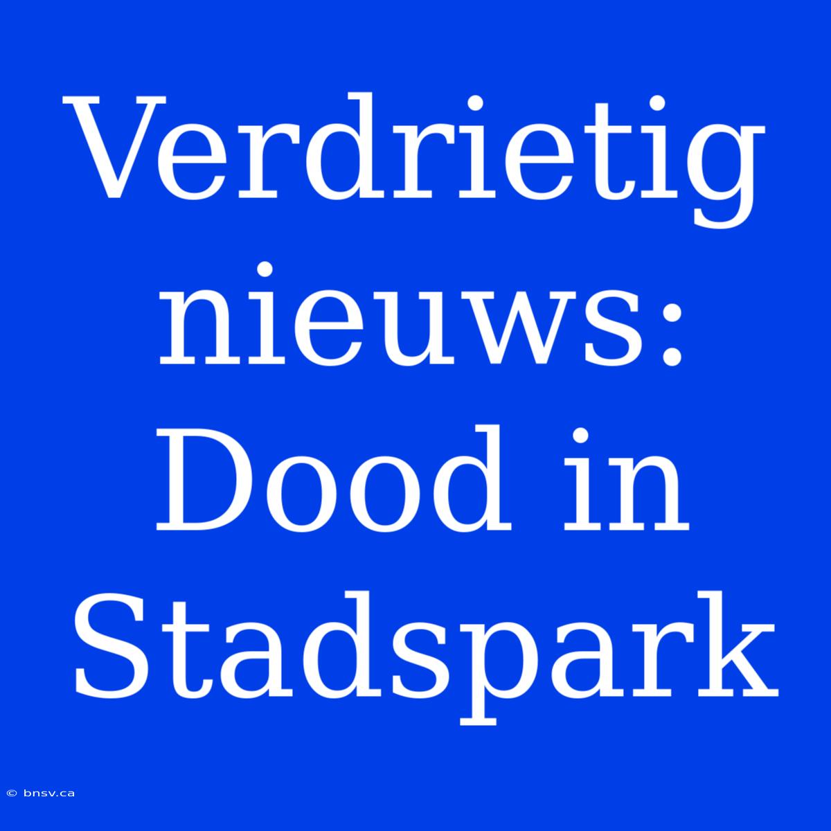 Verdrietig Nieuws: Dood In Stadspark