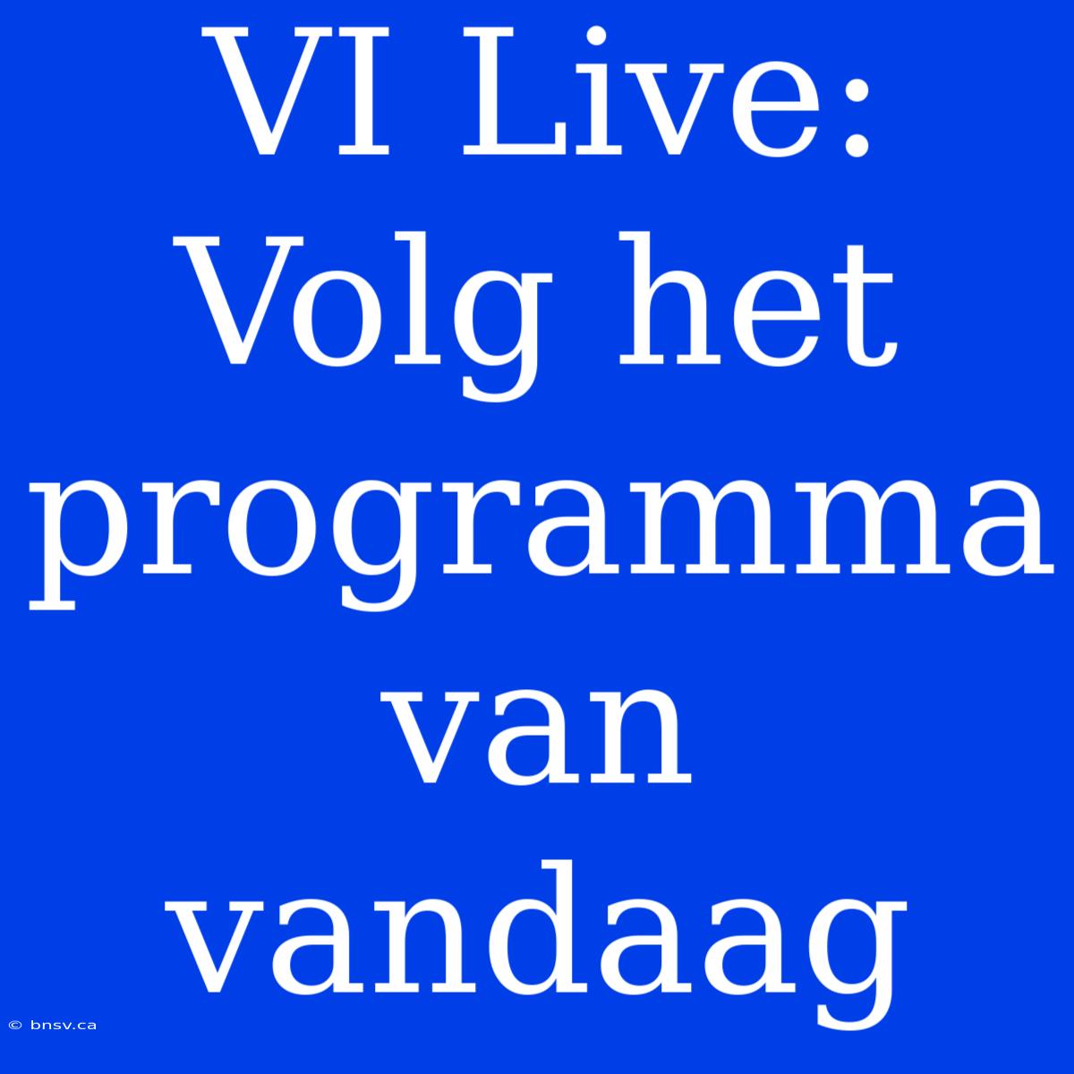 VI Live: Volg Het Programma Van Vandaag