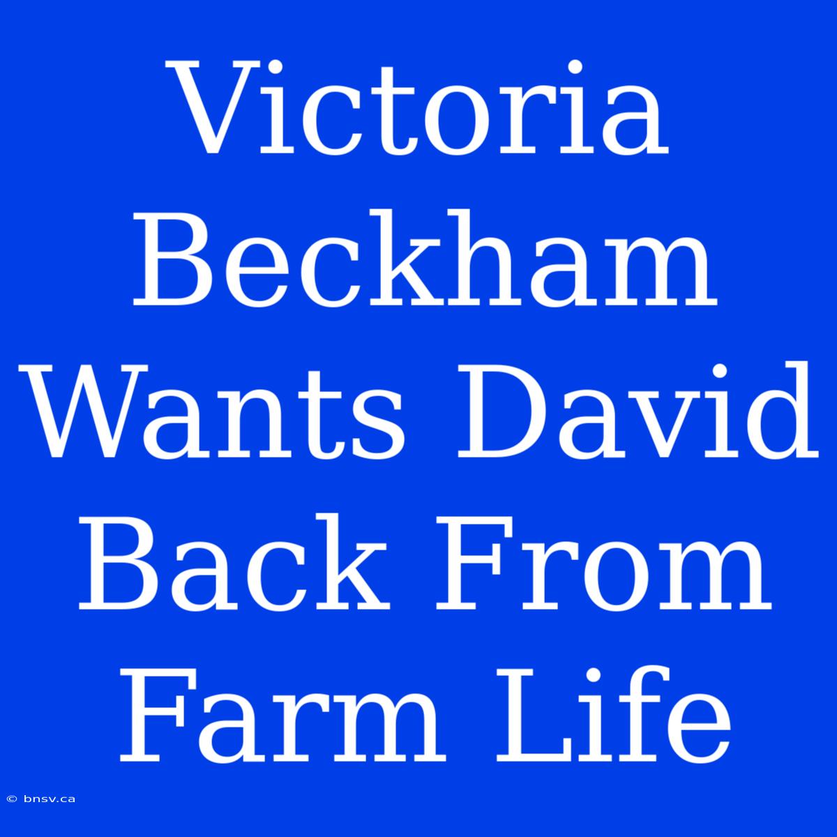 Victoria Beckham Wants David Back From Farm Life