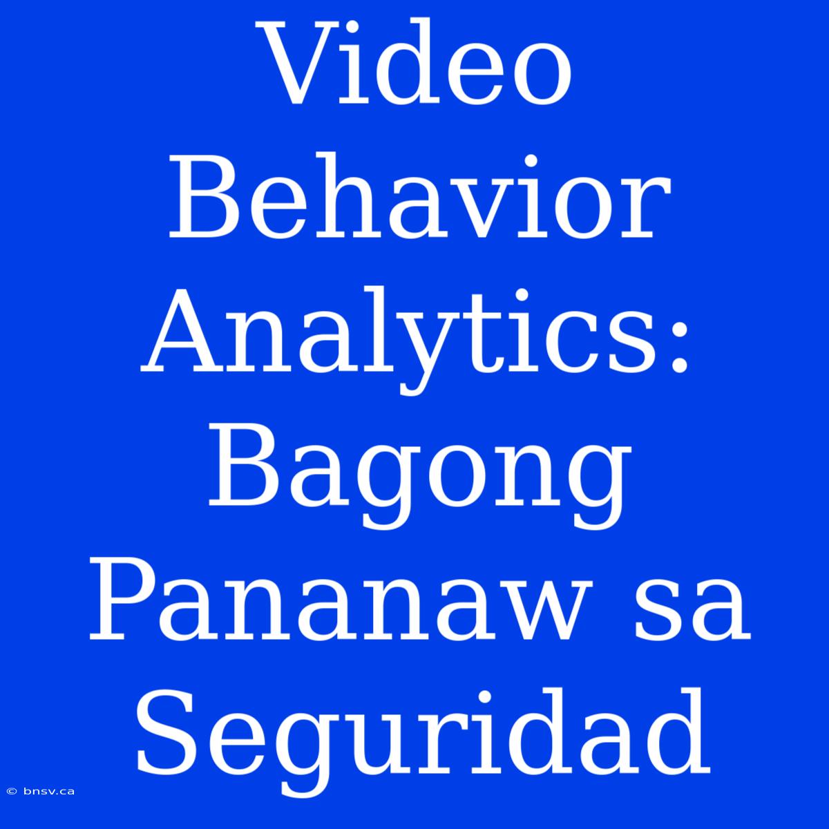 Video Behavior Analytics:  Bagong Pananaw Sa Seguridad