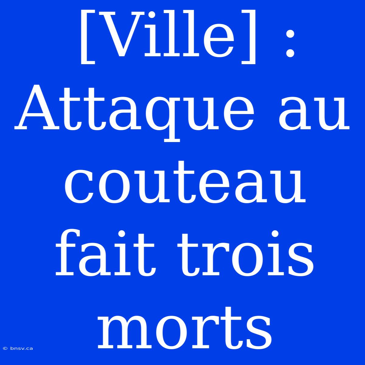 [Ville] : Attaque Au Couteau Fait Trois Morts