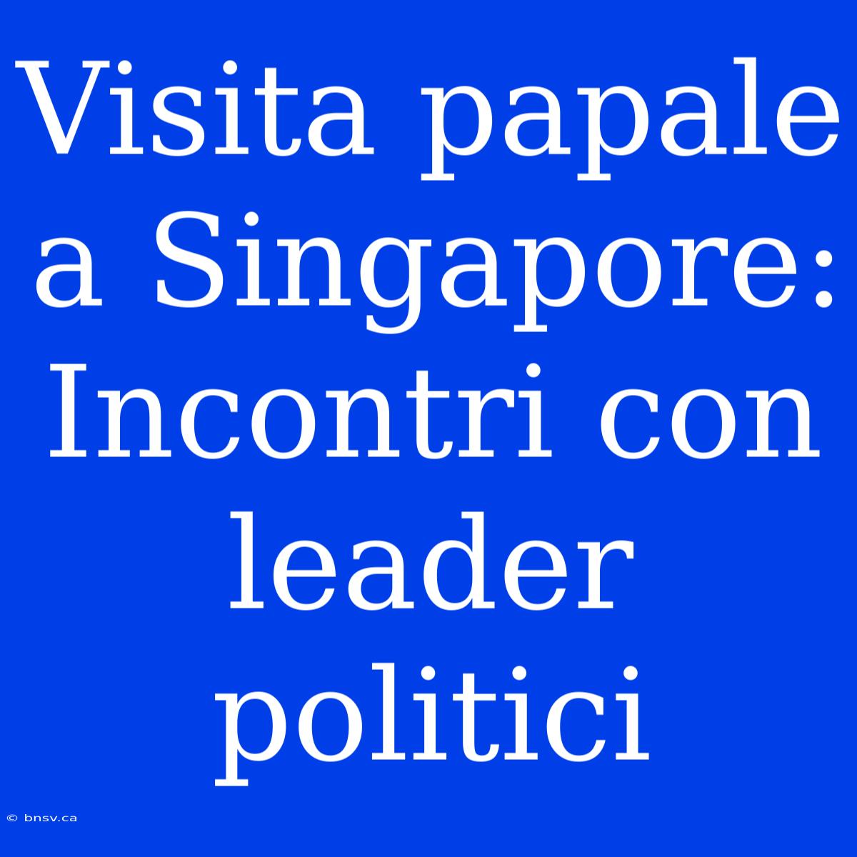 Visita Papale A Singapore: Incontri Con Leader Politici