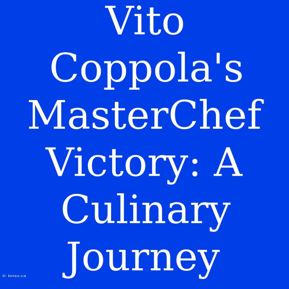 Vito Coppola's MasterChef Victory: A Culinary Journey