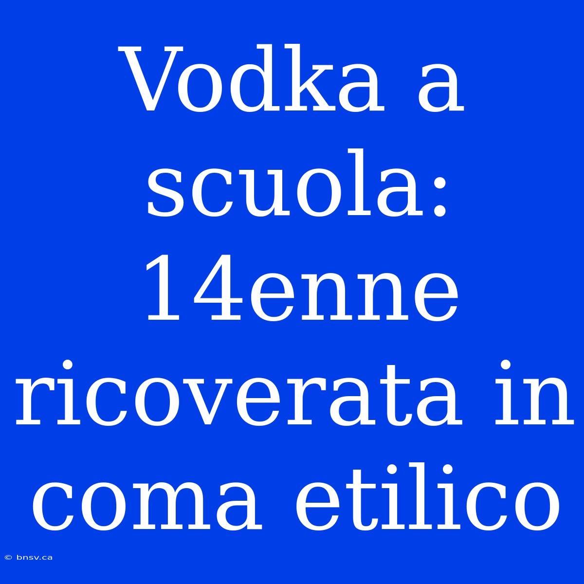 Vodka A Scuola: 14enne Ricoverata In Coma Etilico