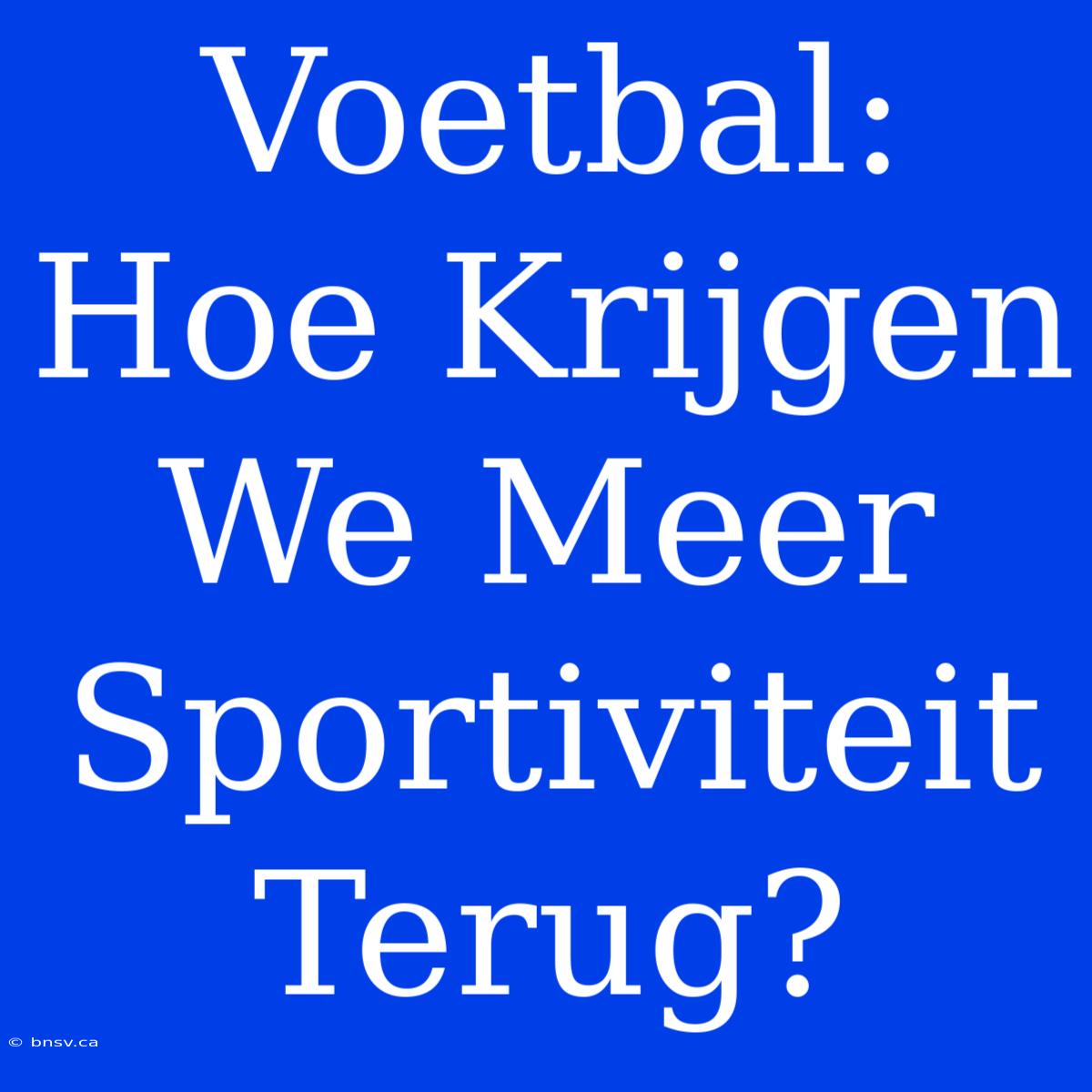 Voetbal: Hoe Krijgen We Meer Sportiviteit Terug?