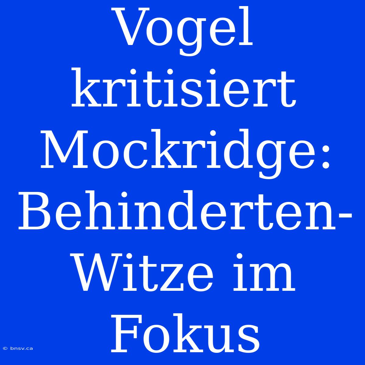 Vogel Kritisiert Mockridge: Behinderten-Witze Im Fokus