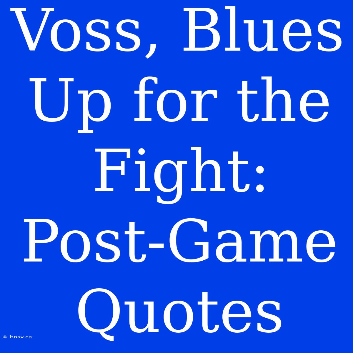 Voss, Blues Up For The Fight: Post-Game Quotes