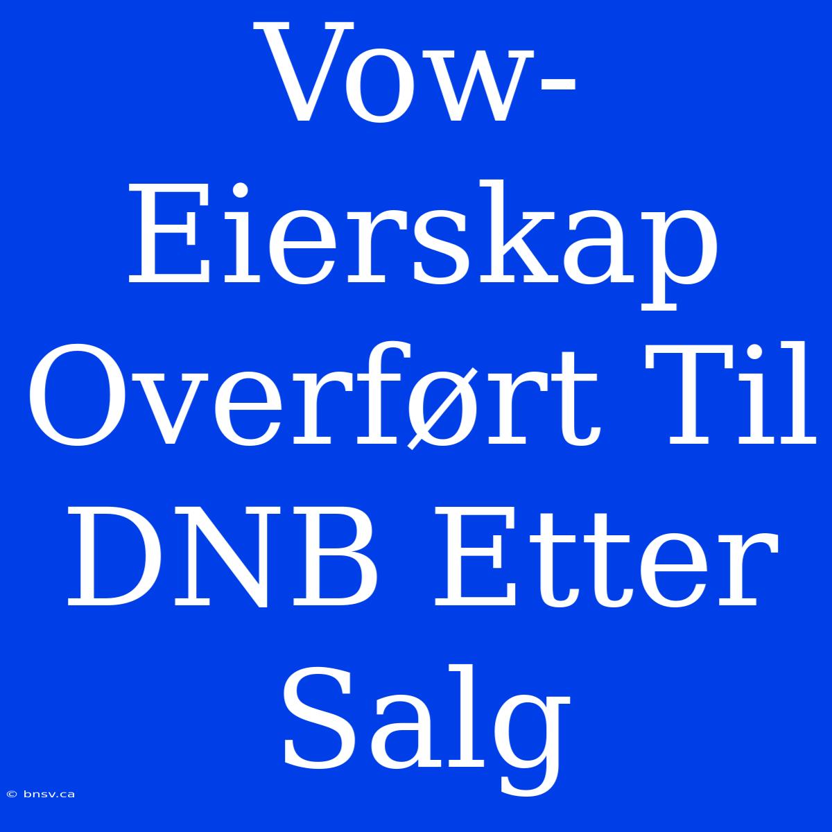 Vow-Eierskap Overført Til DNB Etter Salg