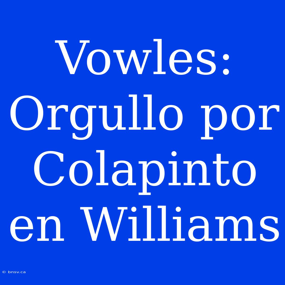 Vowles: Orgullo Por Colapinto En Williams