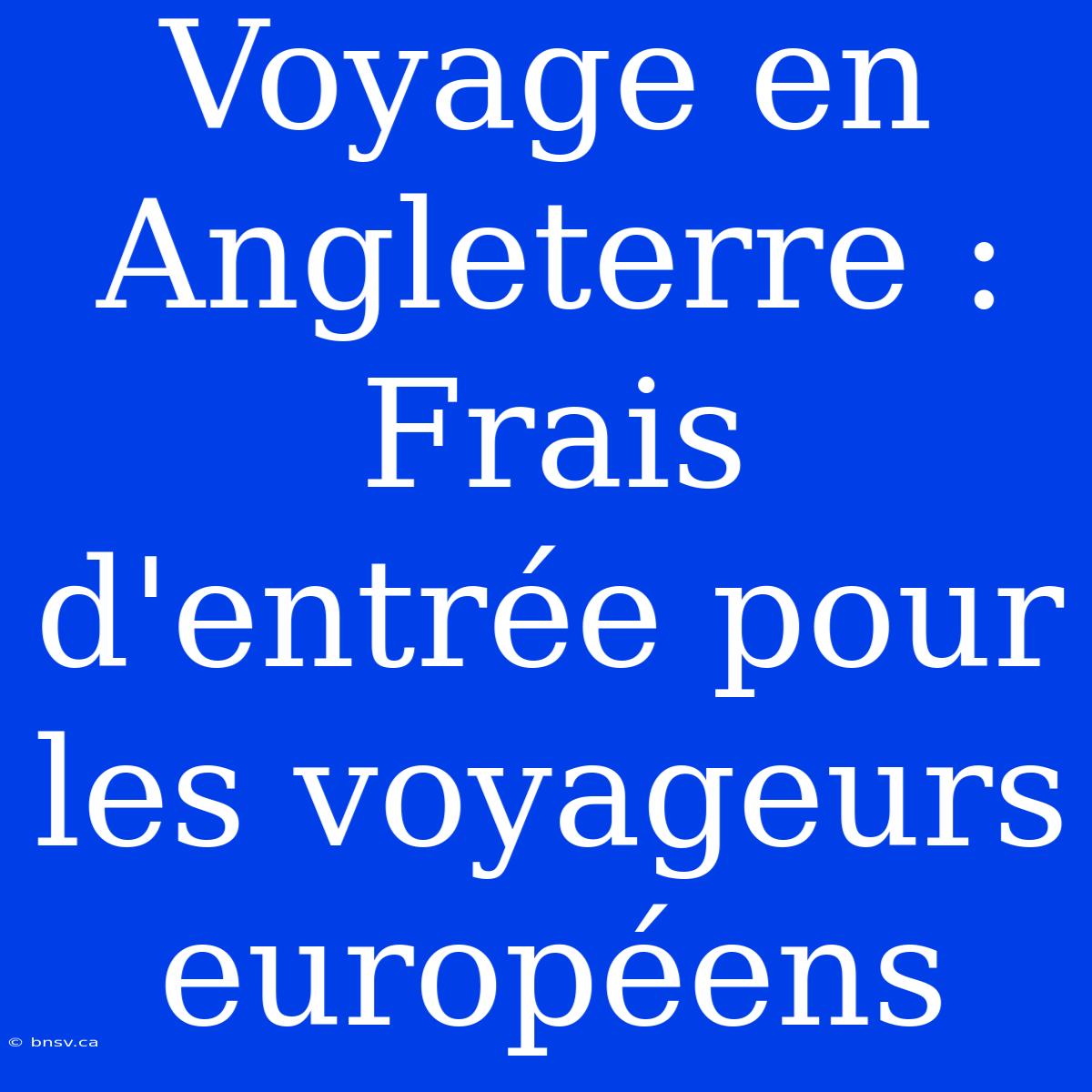 Voyage En Angleterre : Frais D'entrée Pour Les Voyageurs Européens