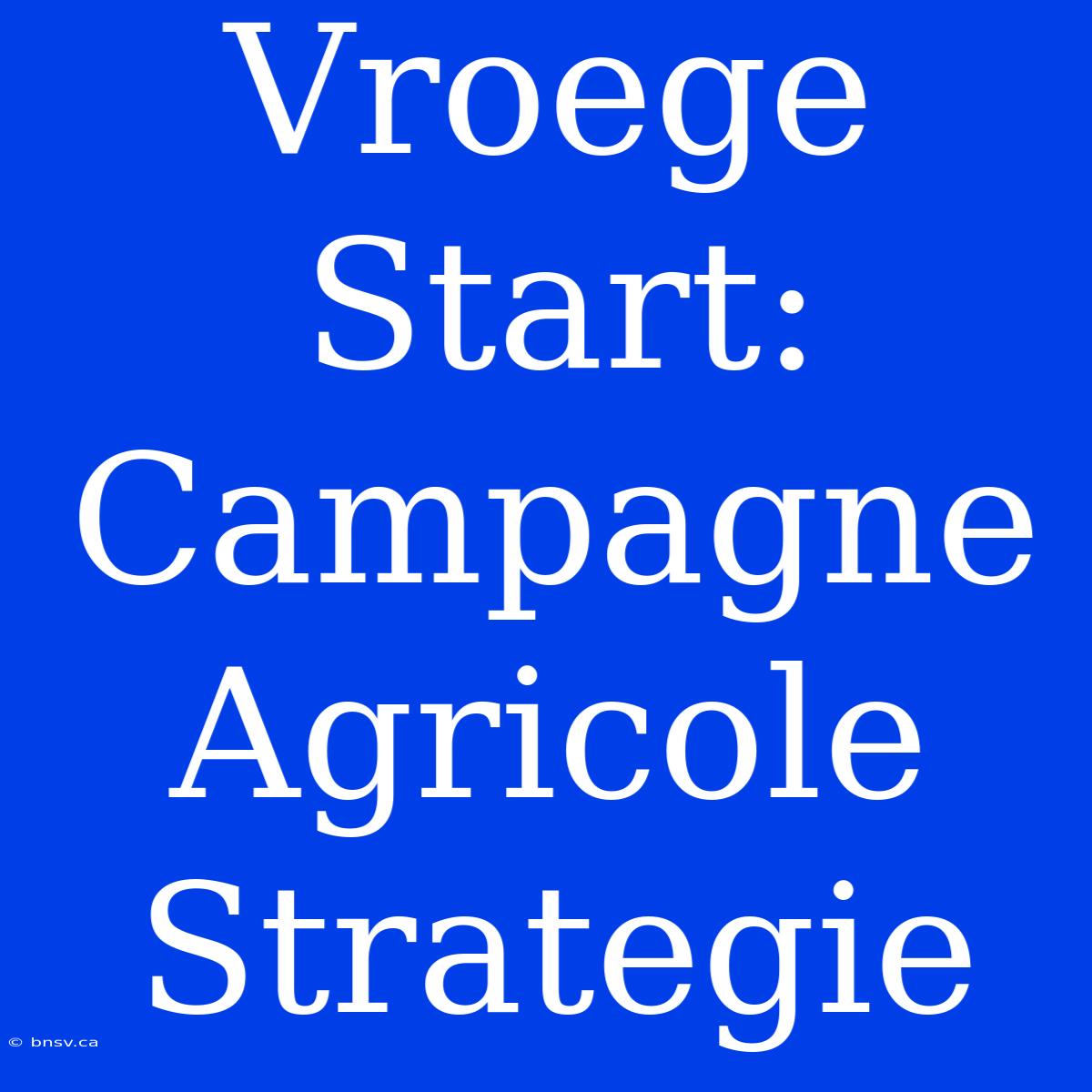 Vroege Start: Campagne Agricole Strategie