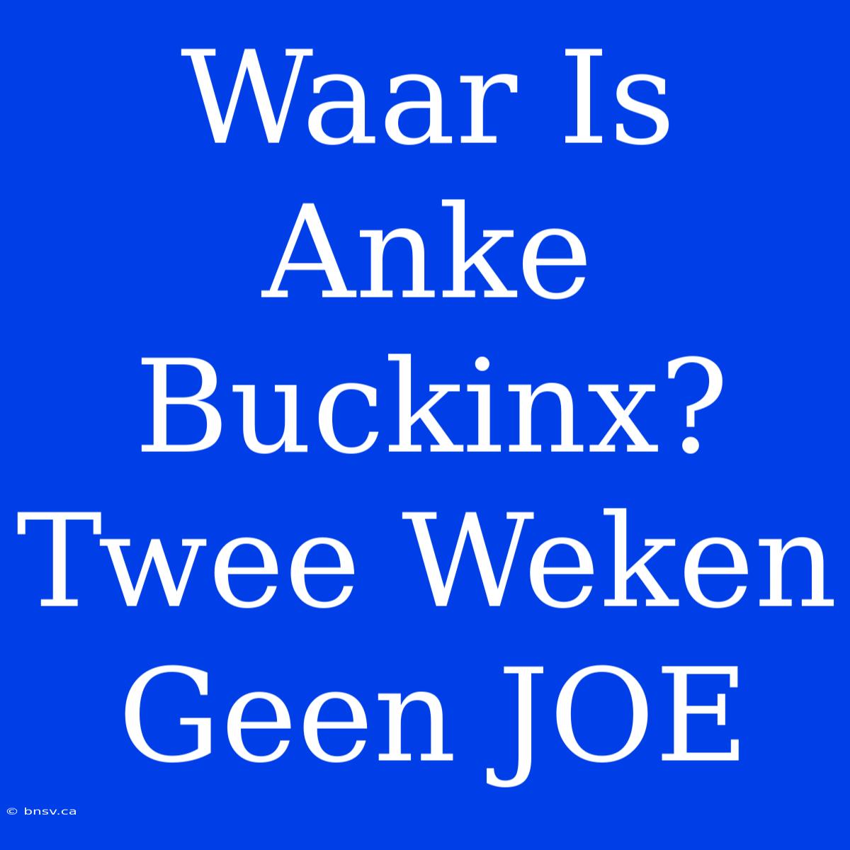 Waar Is Anke Buckinx? Twee Weken Geen JOE