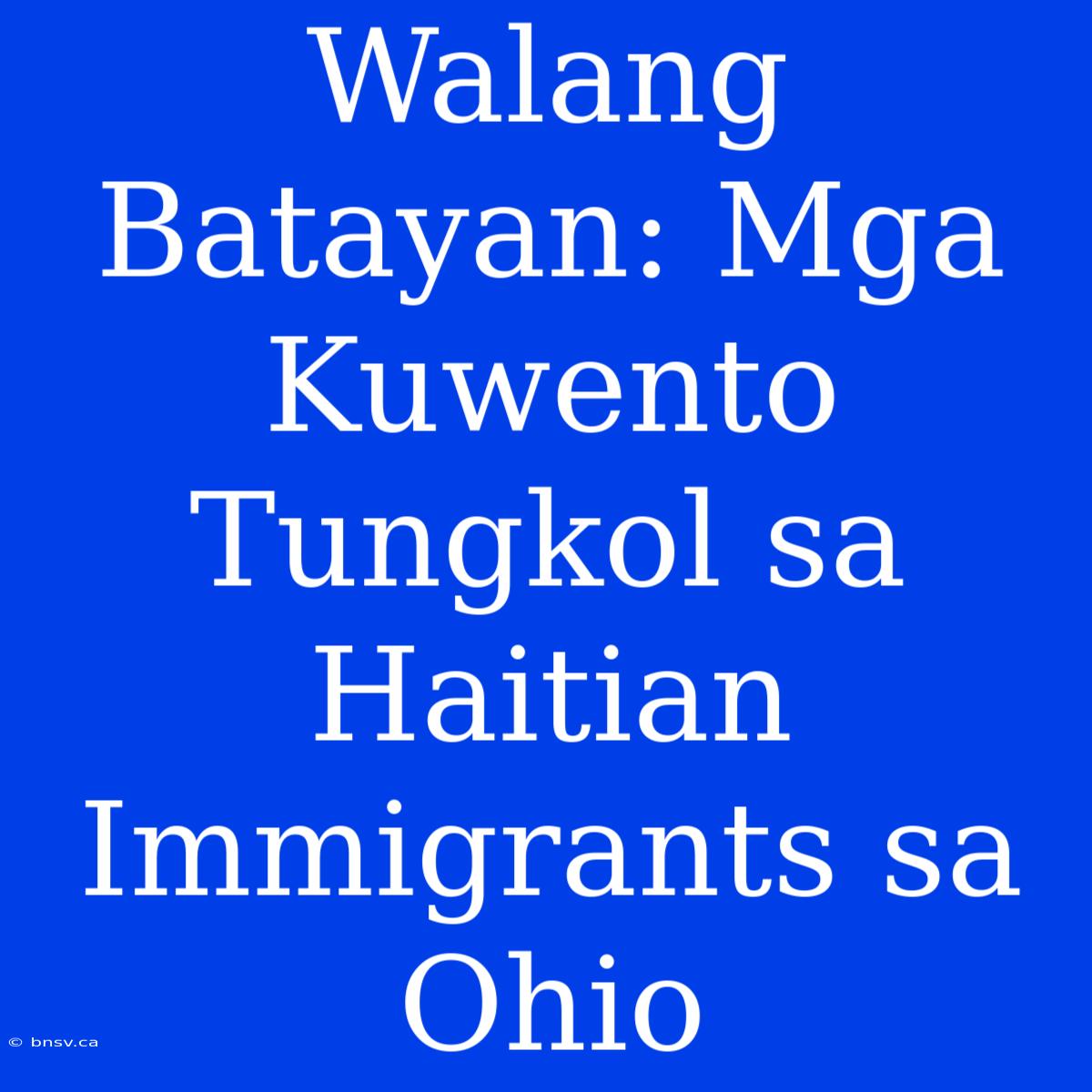 Walang Batayan: Mga Kuwento Tungkol Sa Haitian Immigrants Sa Ohio